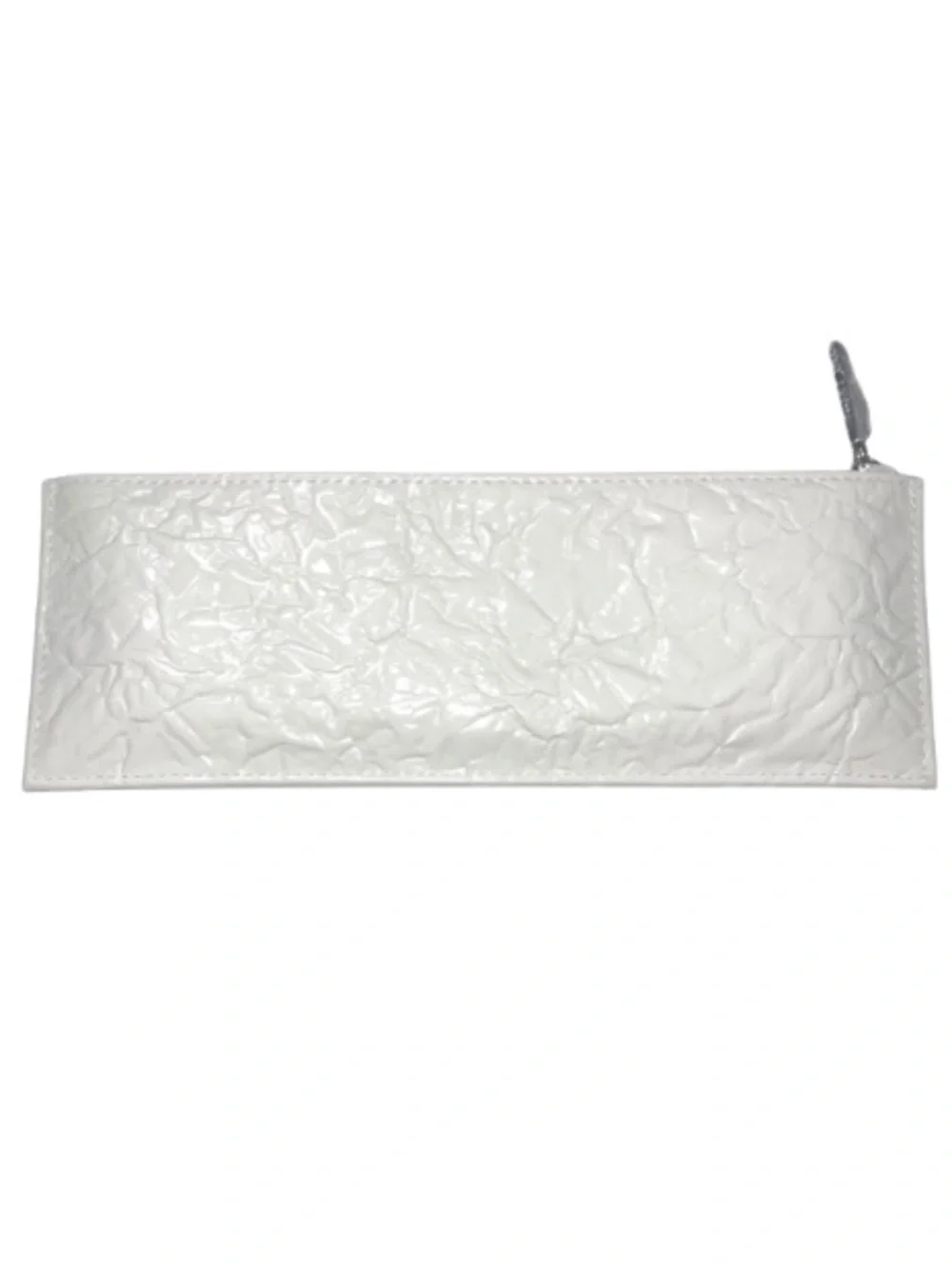 MAC White Crinkled Patent Cosmetic Pouch Bag NWOT